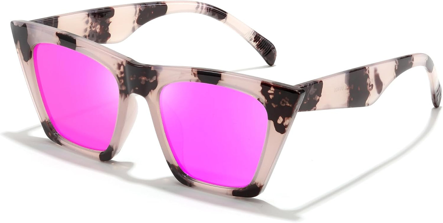 Pink Marble Frame / 52 Millimeters | B0D7V65751 | FEISEDY Vintage Square Cat Eye Sunglasses Women Trendy Cateye Sunglasses B2473