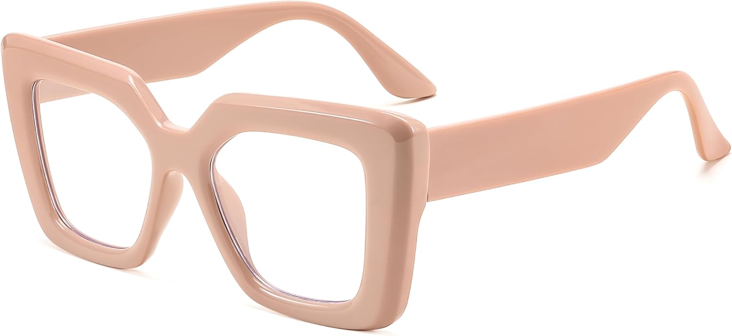 Khaki / 48 Millimeters | B0CSS243Y7 | FEISEDY Oversized Square Blue Light Blocking Glasses for Women Men Fashion Computer Glasses Reduce Eye Strain B0111