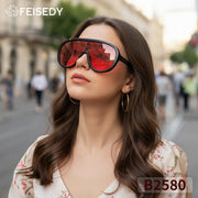 ÉÌƷͼƬ 65 | B085PPHWTZ | FEISEDY Retro Oversized Sunglasses Women Men One Piece Frame B2580