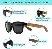 商品图片 35 | B07J2YHS4L | FEISEDY Polarized Wood Sunglasses Women Men HD UV400 Driving Fishing Golf Sunglasses B2448