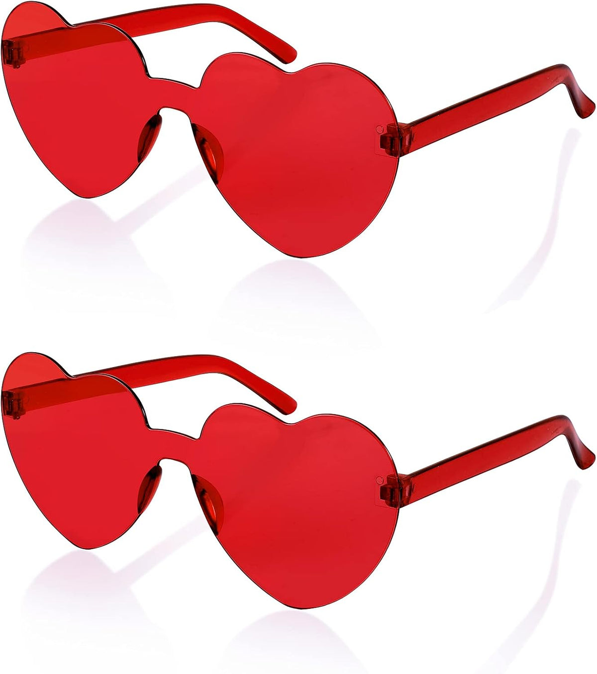 Red, Red / 62 Millimeters | B09H3YH8F1 | FEISEDY 2 Pack Rimless Heart Shaped Sunglasses Party Glasses Disco One Piece Transparent Trendy Love Glasses B2826-F2