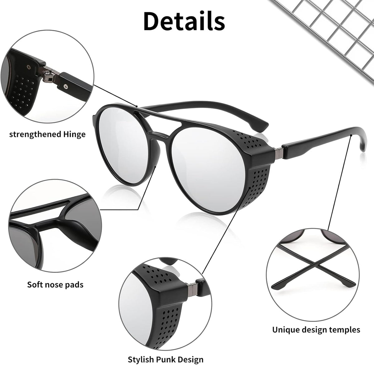 ÉÌƷͼƬ 41 | B0B6HWK6X1 | FEISEDY Classic Steampunk Sunglasses for Men Women Retro Round Gothic Shades Eyewear UV400 Protection B2957