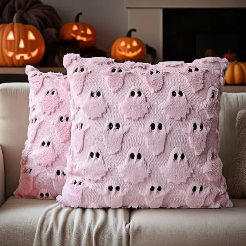 商品图片 3 | B0FPKDVRD8 | Halloween Ghost Pillow Cover 18x18 Inch Throw Pillow Covers, Cute Spooky Decor for Couch Bed Sofa Indoor Ghost Decorations