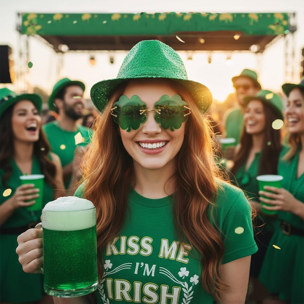 商品图片 4 | B0BX63CDKK | FEISEDY St. Patrick's Day Irish Shamrock Sunglasses Lucky Green Leprechaun Costume Eyeglasses for Women Men B2369
