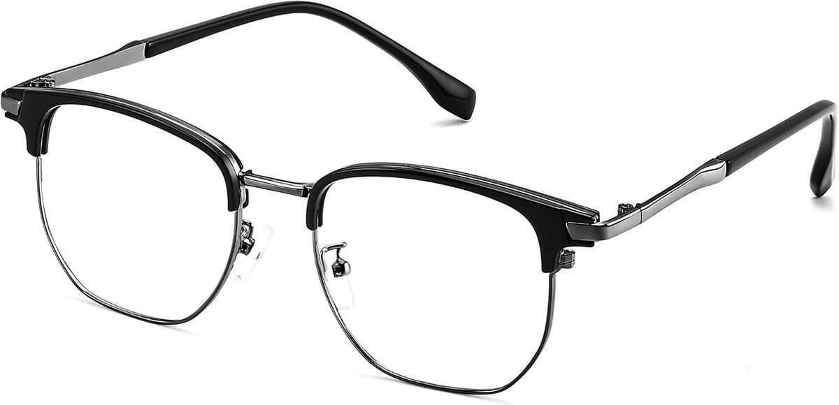 Black- Gunmetal / 50 Millimeters | B0GXFK77W2 | FEISEDY Retro Semi Rimless Blue Light Glasses for Women Men B0438