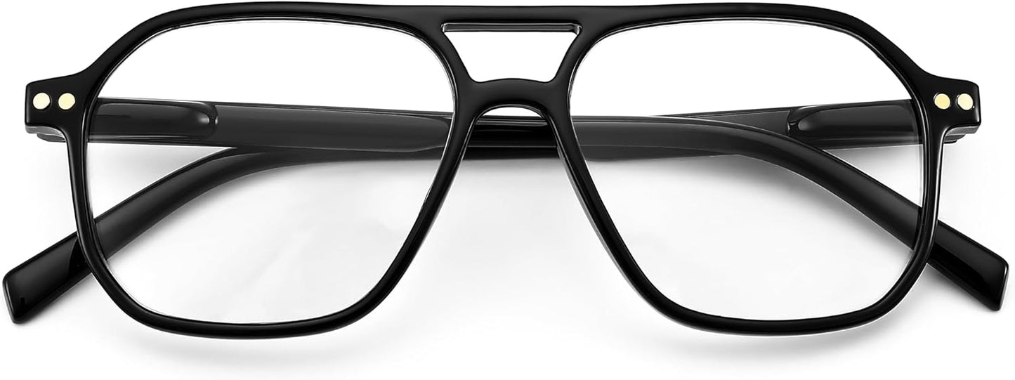 商品图片 9 | B0CNCZF5FL | FEISEDY Retro Aviator Reading Glasses Square Readers for Women Men B0068 | Spring Hinge, Blue Light Reading Glasses,Stylish reading glasses for men