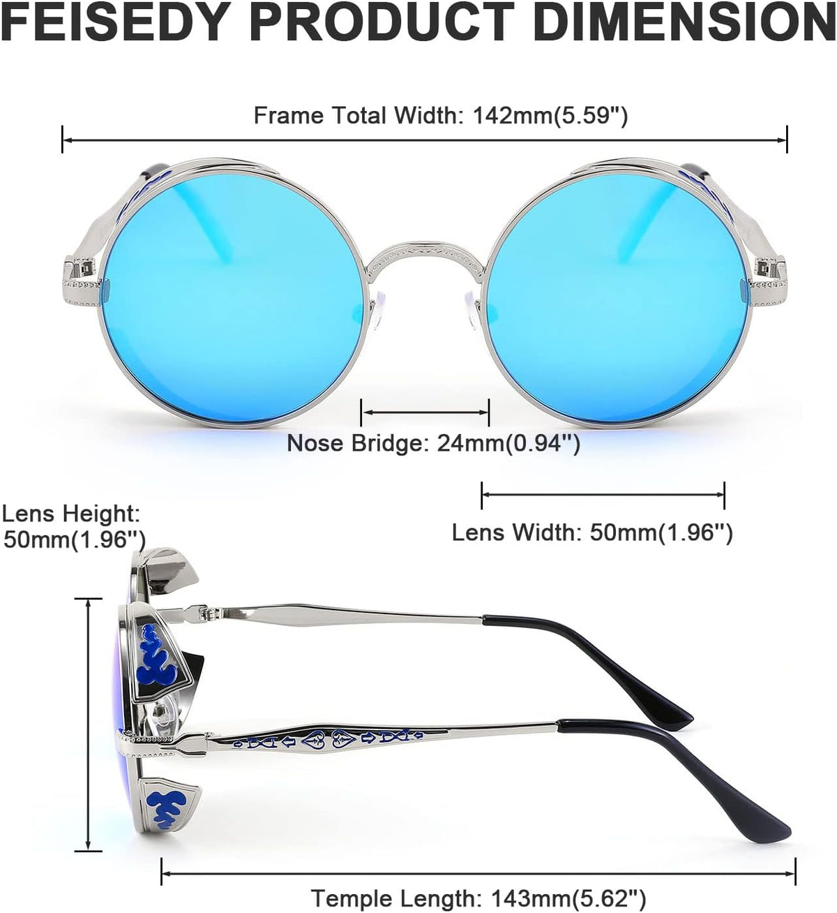 ÉÌƷͼƬ 48 | B0CHLX78KB | FEISEDY Retro Steampunk Sunglasses for Men Women, Round Metal Frame Gothic Vintage Style B2820