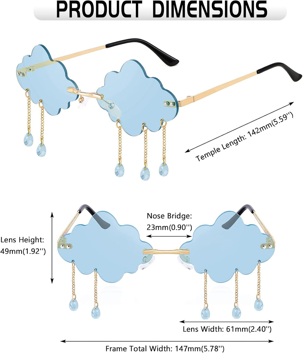 ÉÌƷͼƬ 6 | B09K7C4FB7 | FEISEDY Retro Dripping Cloud Shaped Tassel Sunglasses Rimless Women Funny Party Disco Eyewear B2834