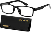 FEISEDY 6/5 Pack Classic Reading Glasses Rectangular Readers B0297