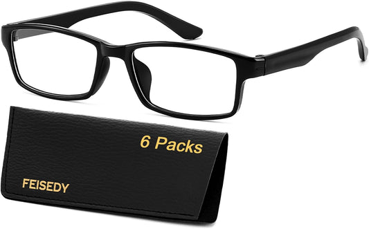 Black / 1.5 x | B0F7HQL9ND | FEISEDY 6/5 Pack Classic Reading Glasses Rectangular Readers B0297