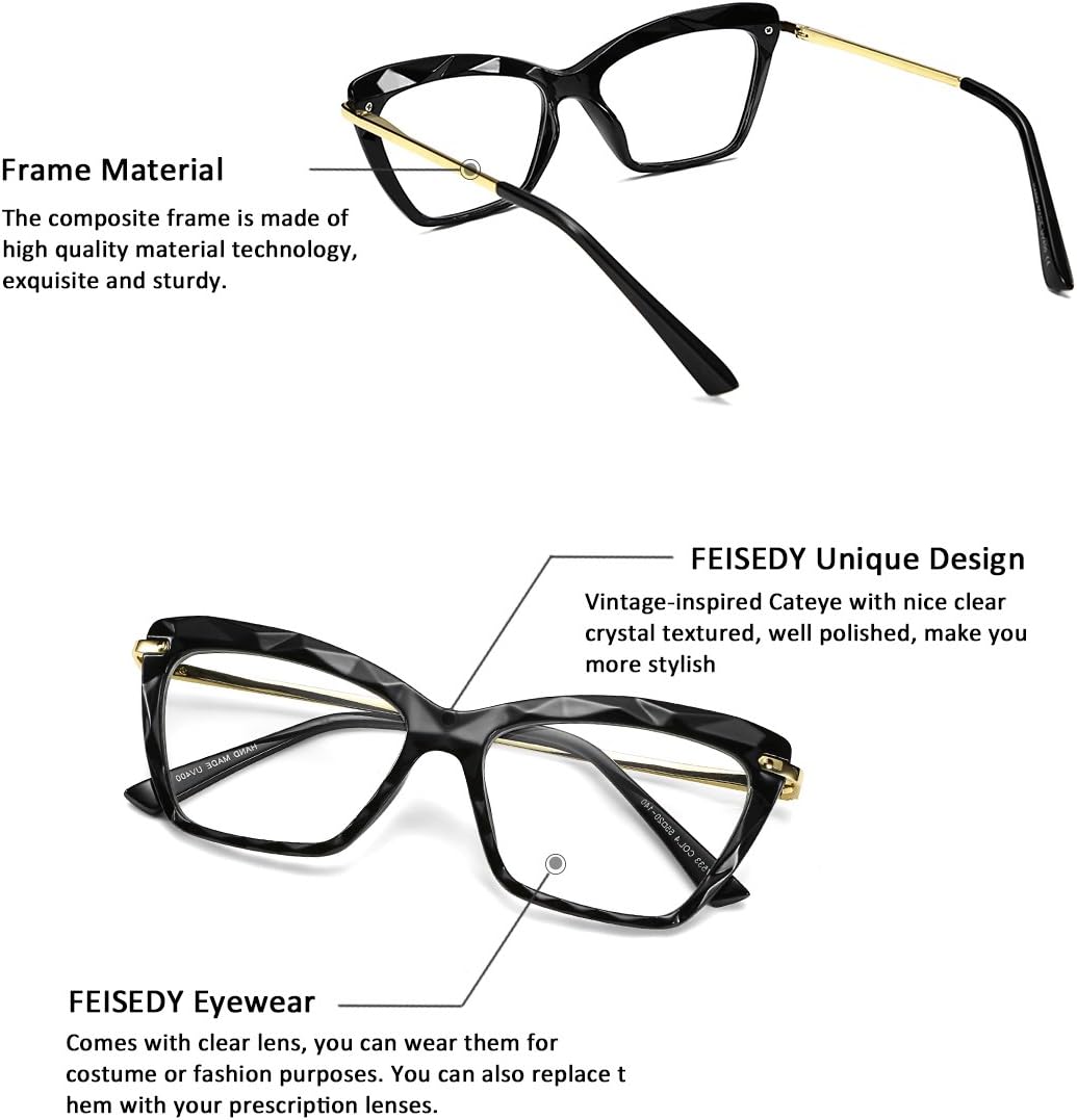 商品图片 37 | B07FR6SSY6 | FEISEDY Cat Eye Glasses Frame Clear Lenses Lightweight Eyewear for Women B2440