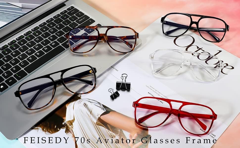 ÉÌƷͼƬ 28 | B09WZY6VWN | FEISEDY 70s Aviator Glasses Frame Blue Light Blocking Glasses Oversized Square Computer Glasses Women Men B2888