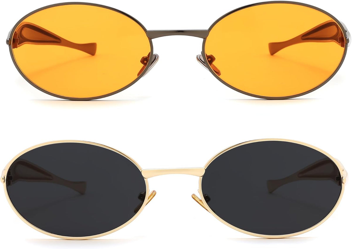 ÉÌƷͼƬ 23 | B0FH4FH8VH | FEISEDY Retro Oval Sunglasses Women Men - Gold Metal Chunky Frame, UV400 for Driving & Daily Wear B0312