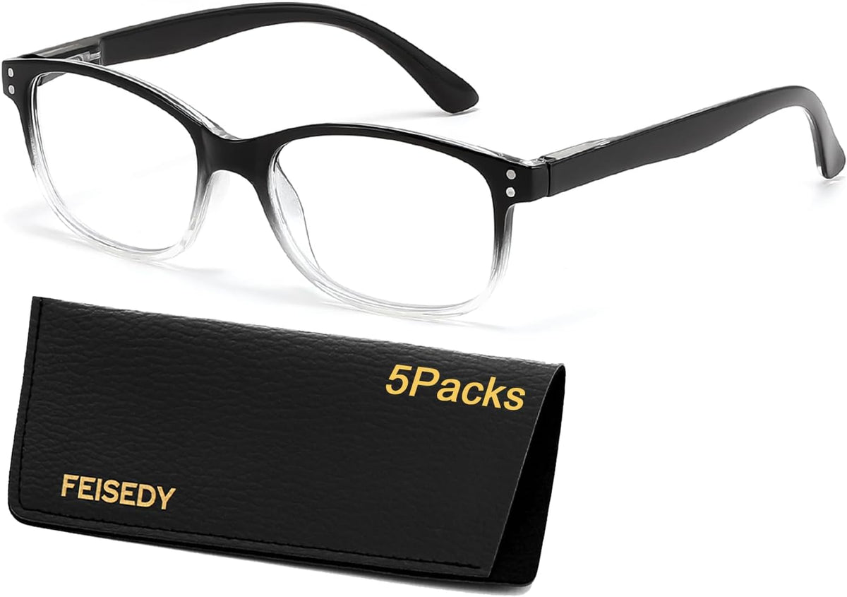 5 Gradual Black / 1.0 x | B0F7L8GR7R | FEISEDY 6/5 Pack Classic Reading Glasses Rectangular Readers B0297