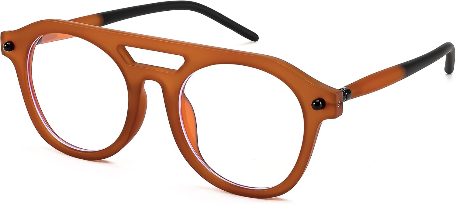 003 - Orange Black / 50 Millimeters | B0CJMBCDD7 | FEISEDY 70s Aviator Blue Light Blocking Glasses Square Pilot Frame Anti Glare Computer Glasses Women Men B0052