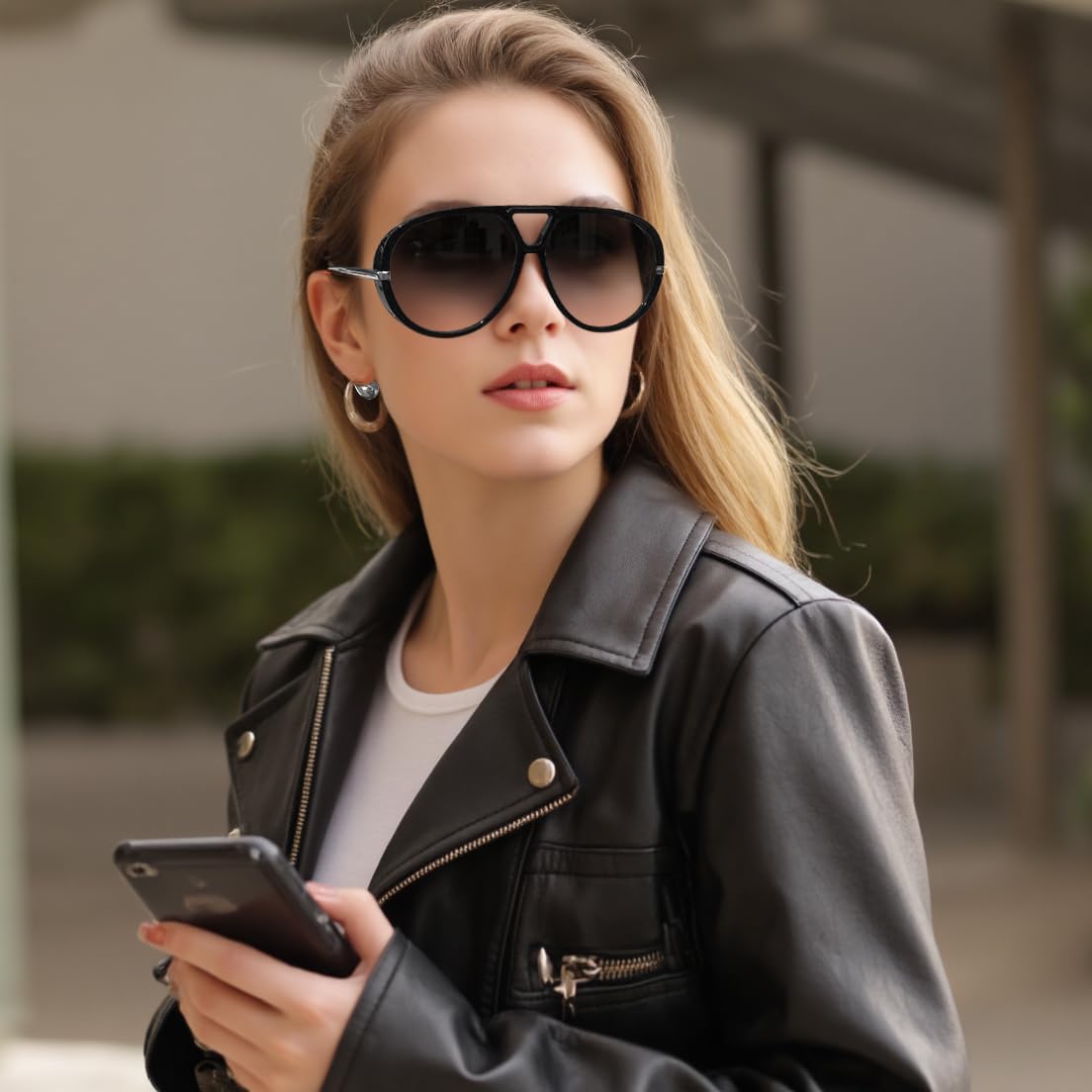 ÉÌƷͼƬ 2 | B0F8N8W8JM | FEISEDY Oversized Aviator Sunglasses With Earring Design for Women Large Big Frame Luxury Designer Shades for Ladies B0296