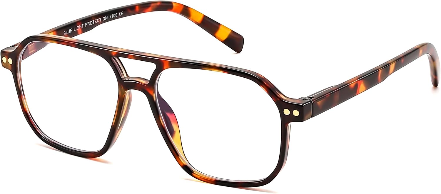 Tortoise / 3.0 x | B0GR3K7WNM | FEISEDY Retro Aviator Reading Glasses Square Readers for Women Men B0068 | Spring Hinge, Blue Light Reading Glasses,Stylish reading glasses for men