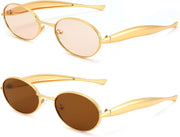 2pack(gold/Champagne+gold/Tea) / 55 Millimeters | B0FH4D6QJR | FEISEDY Retro Oval Sunglasses Women Men - Gold Metal Chunky Frame, UV400 for Driving & Daily Wear B0312
