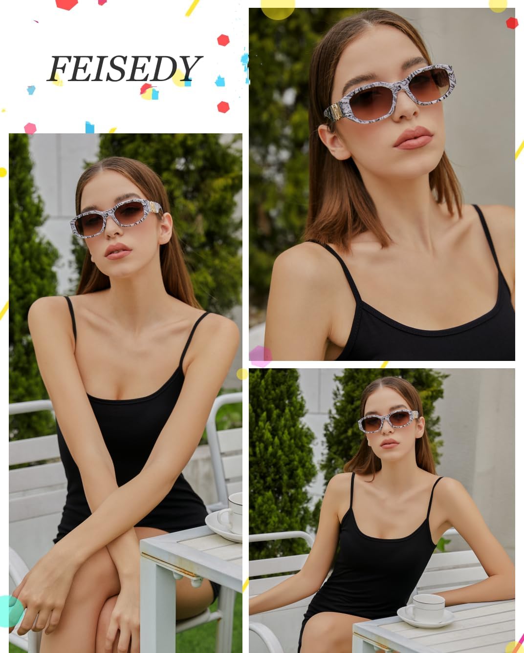 商品图片 74 | B0B5V7T75J | FEISEDY Retro Trendy Rectangle Sunglasses Women Men Narrow Shades B2322