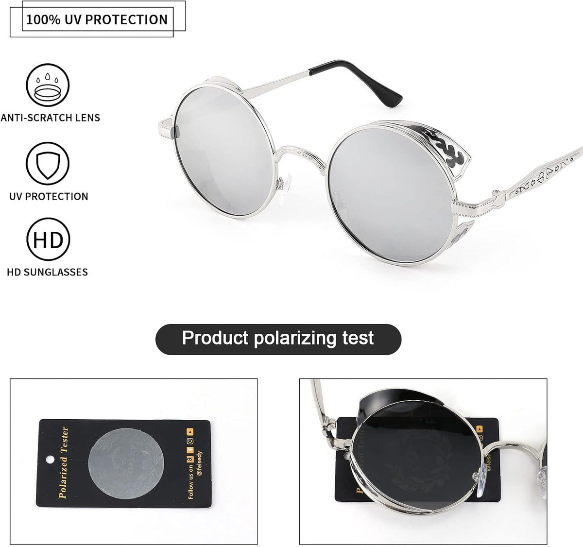 ÉÌƷͼƬ 22 | B0CHLX78KB | FEISEDY Retro Steampunk Sunglasses for Men Women, Round Metal Frame Gothic Vintage Style B2820