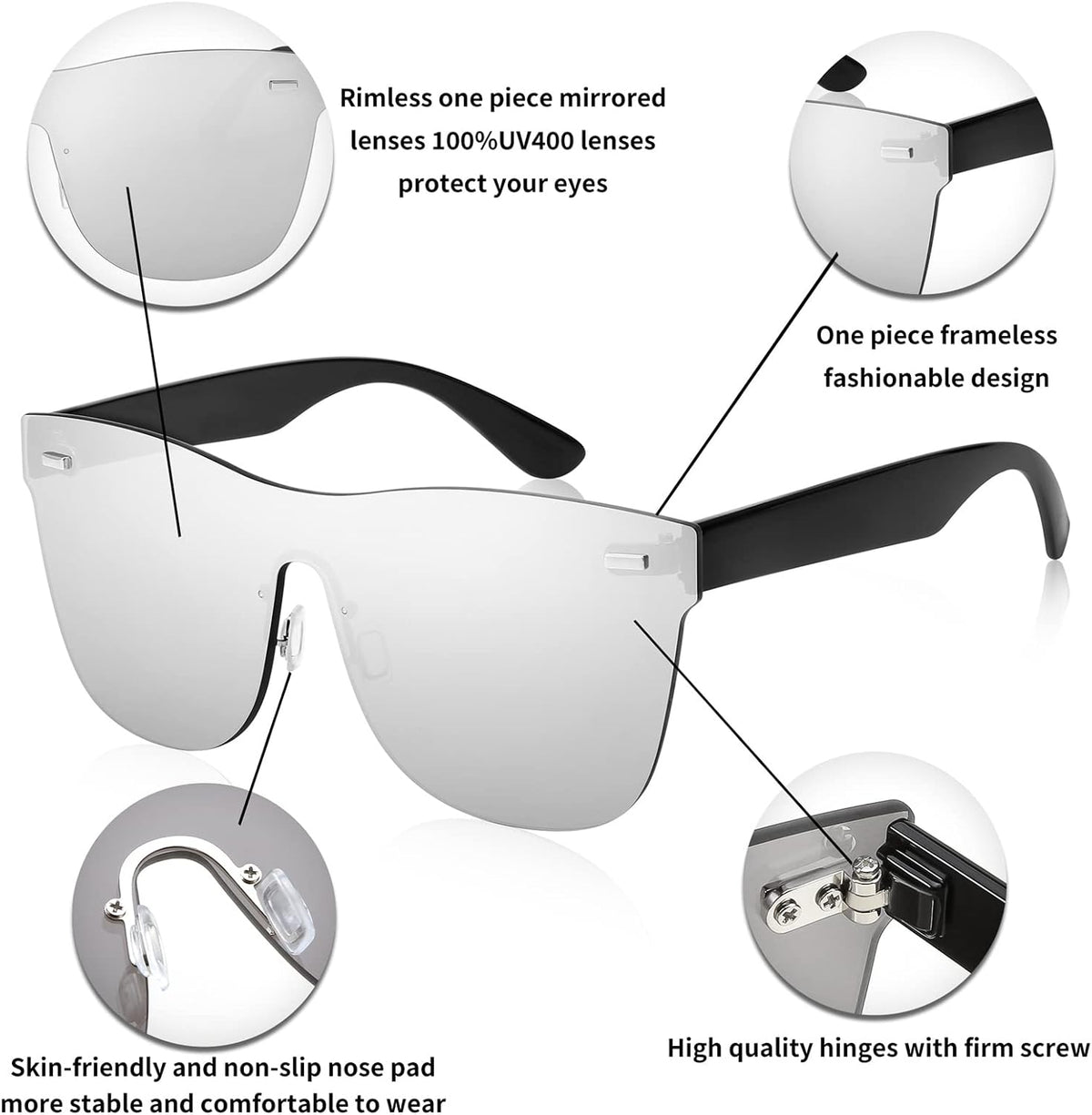 ÉÌƷͼƬ 36 | B08DY1CW9T | FEISEDY Mirrored Rimless Sunglasses One Piece Lens Reflective Sunglasses for Women Men B2647