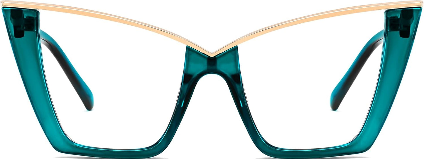 Transparent Blue / 50 Millimeters | B0H83RMBP6 | FEISEDY Fashion Cat Eye Blue Light Blocking Glasses for Women Fake Retro Eyeglasses Oversized Stylish Eyewear Frame B0240