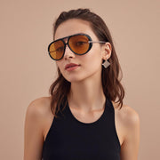 ÉÌƷͼƬ 30 | B0F8N8W8JM | FEISEDY Oversized Aviator Sunglasses With Earring Design for Women Large Big Frame Luxury Designer Shades for Ladies B0296