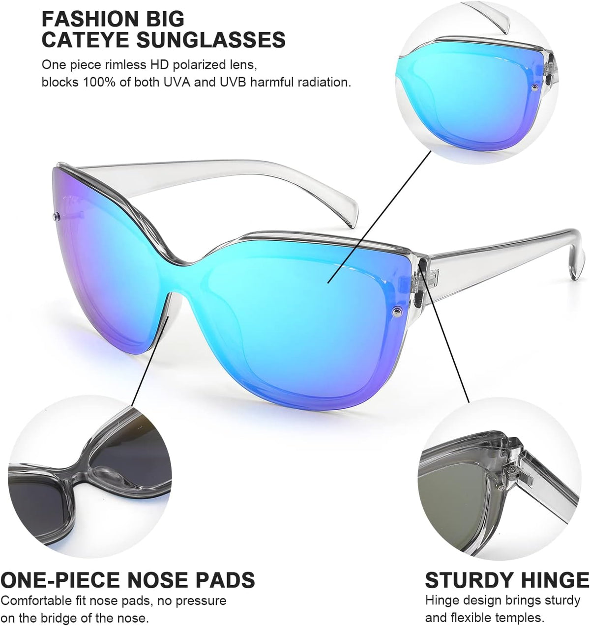 ÉÌƷͼƬ 29 | B09LTWN7GK | FEISEDY Cat Eye Sunglasses Polarized for Women Men£¬Rimless Mirrored Sunglasses, Oversized, Trendy Retro Sun Glasses B2796