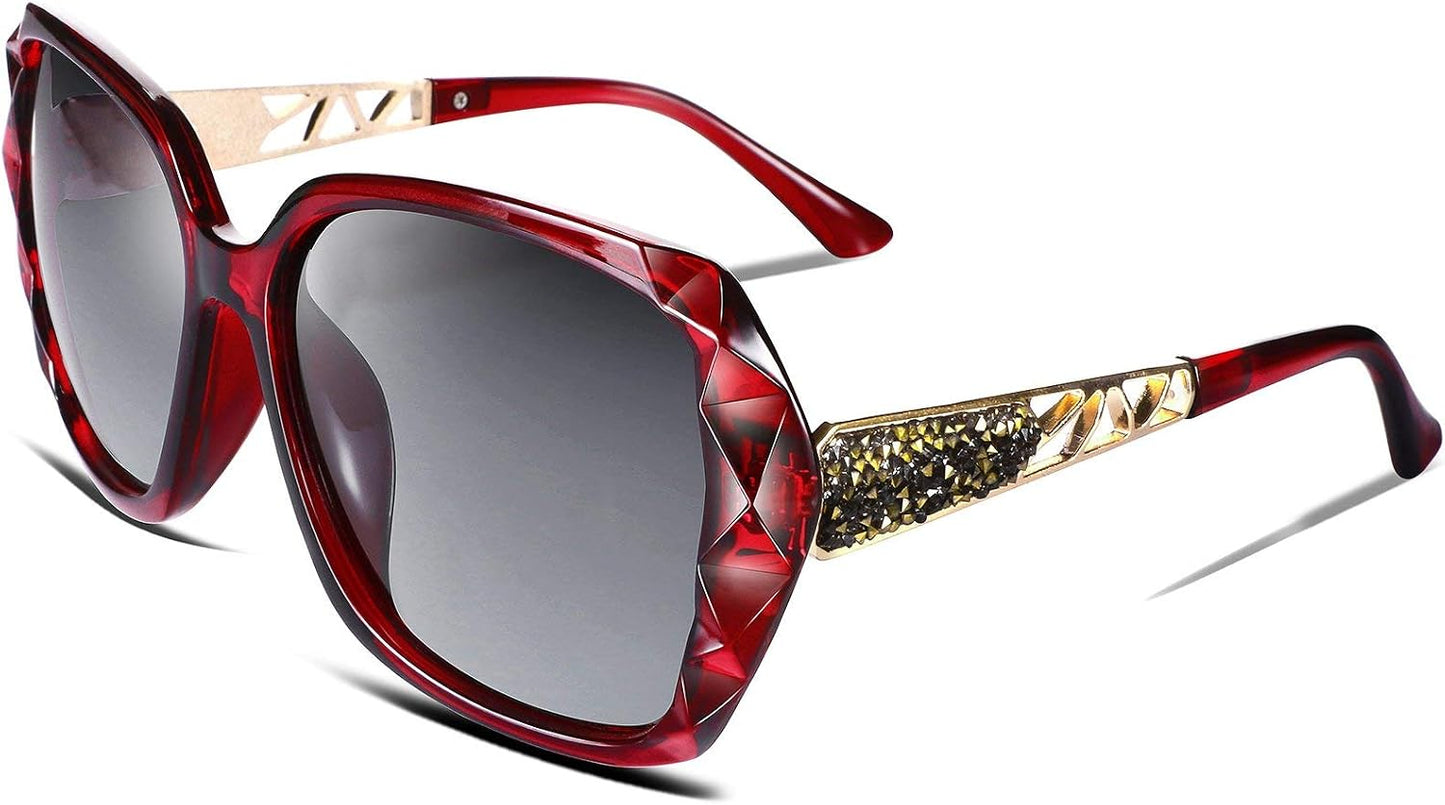 Wine / 56 Millimeters | B07BPK11JS | FEISEDY Polarized Women Square Sunglasses Sparkling Composite Shiny Frame B2289