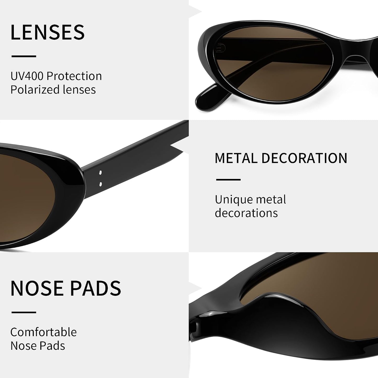 商品图片 4 | B0H6WC71MZ | FEISEDY Retro Oval Polarized Sunglasses for Women Cat Eye TR90 Shades B0460