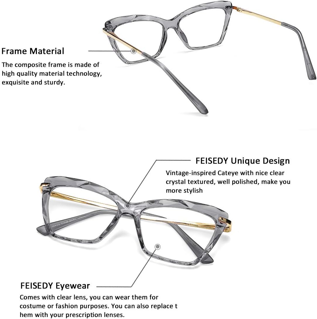 商品图片 10 | B07FR6SSY6 | FEISEDY Cat Eye Glasses Frame Clear Lenses Lightweight Eyewear for Women B2440