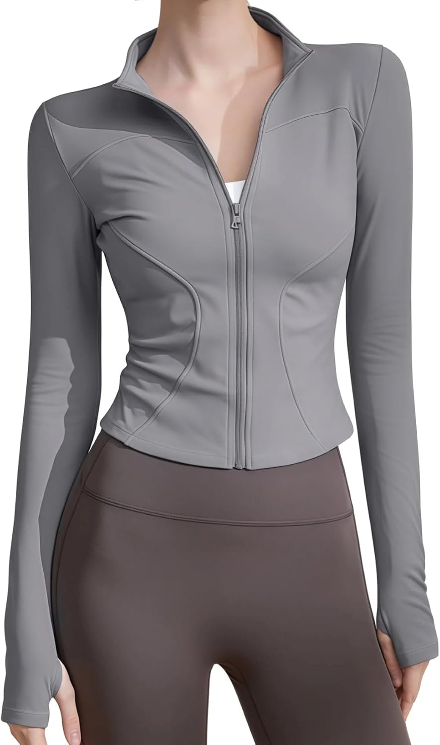 Medium / Grey | B0GFW84L1Z | Athletic Jackets For Women Zip-Up Moisture-Wicking Quick-Dry Lightweight Long Sleeve With Thumb Holes for Yoga, Gym, Running