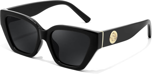 Black Frame & Grey Lens / 52 Millimeters | B0F8N6T6HM | FEISEDY Women's Polarized Cat Eye Sunglasses - UV400 Protection, Trendy Design for Driving & Daily Wear B0299