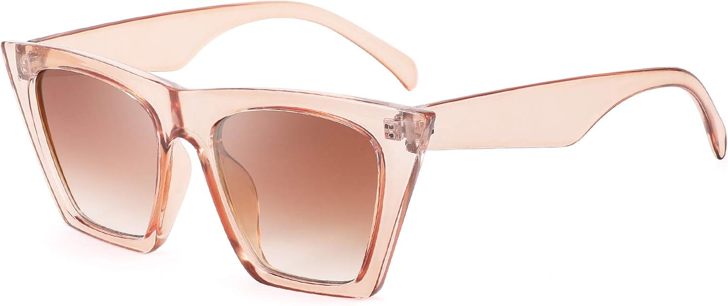 Champagne / 52 Millimeters | B08S6W5H7N | FEISEDY Vintage Square Cat Eye Sunglasses Women Trendy Cateye Sunglasses B2473