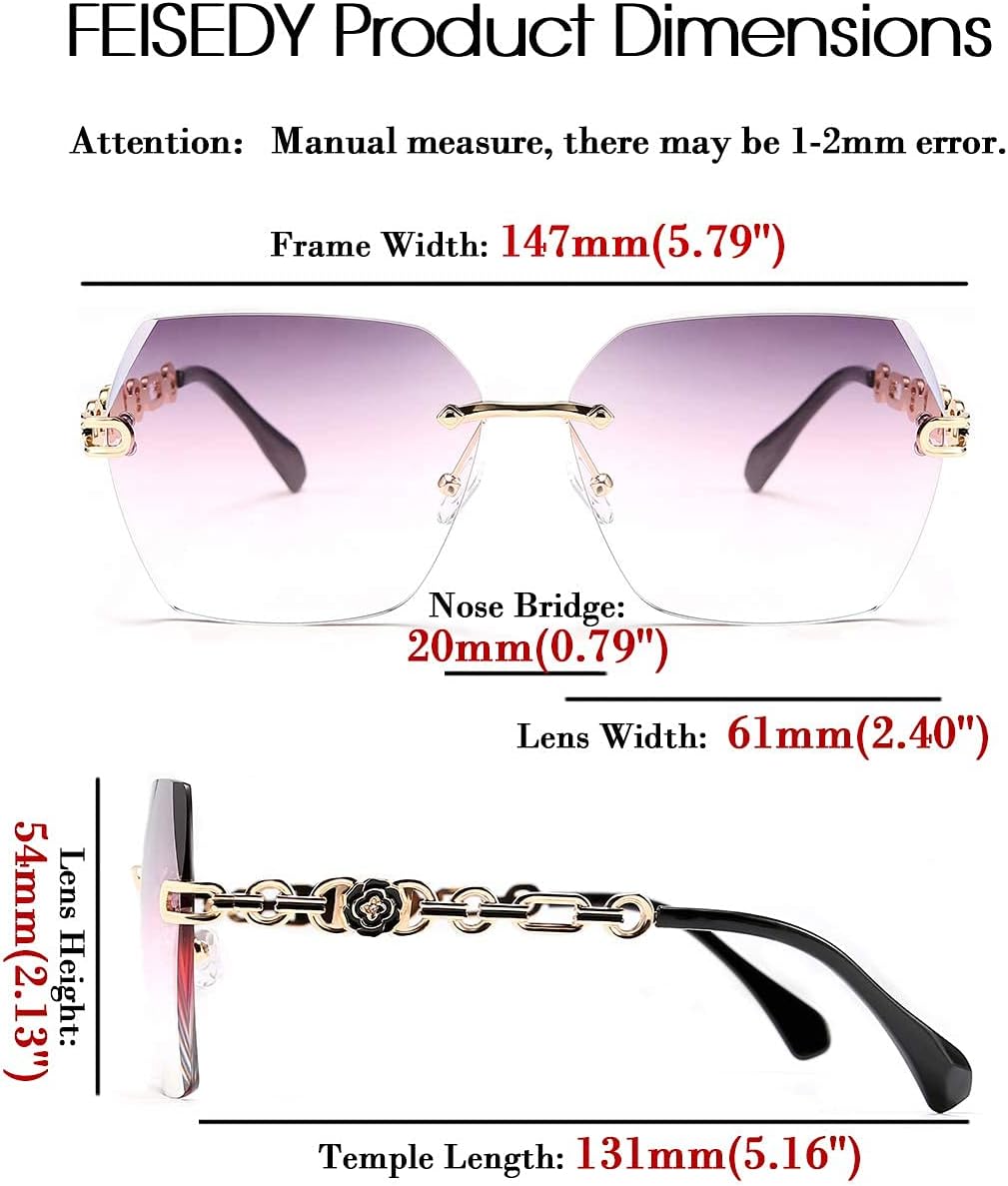 商品图片 30 | B083VRLS2Q | FEISEDY Classic Rimless Sunglasses Women Metal Frame Diamond Cutting Lens Sun Glasses B2567