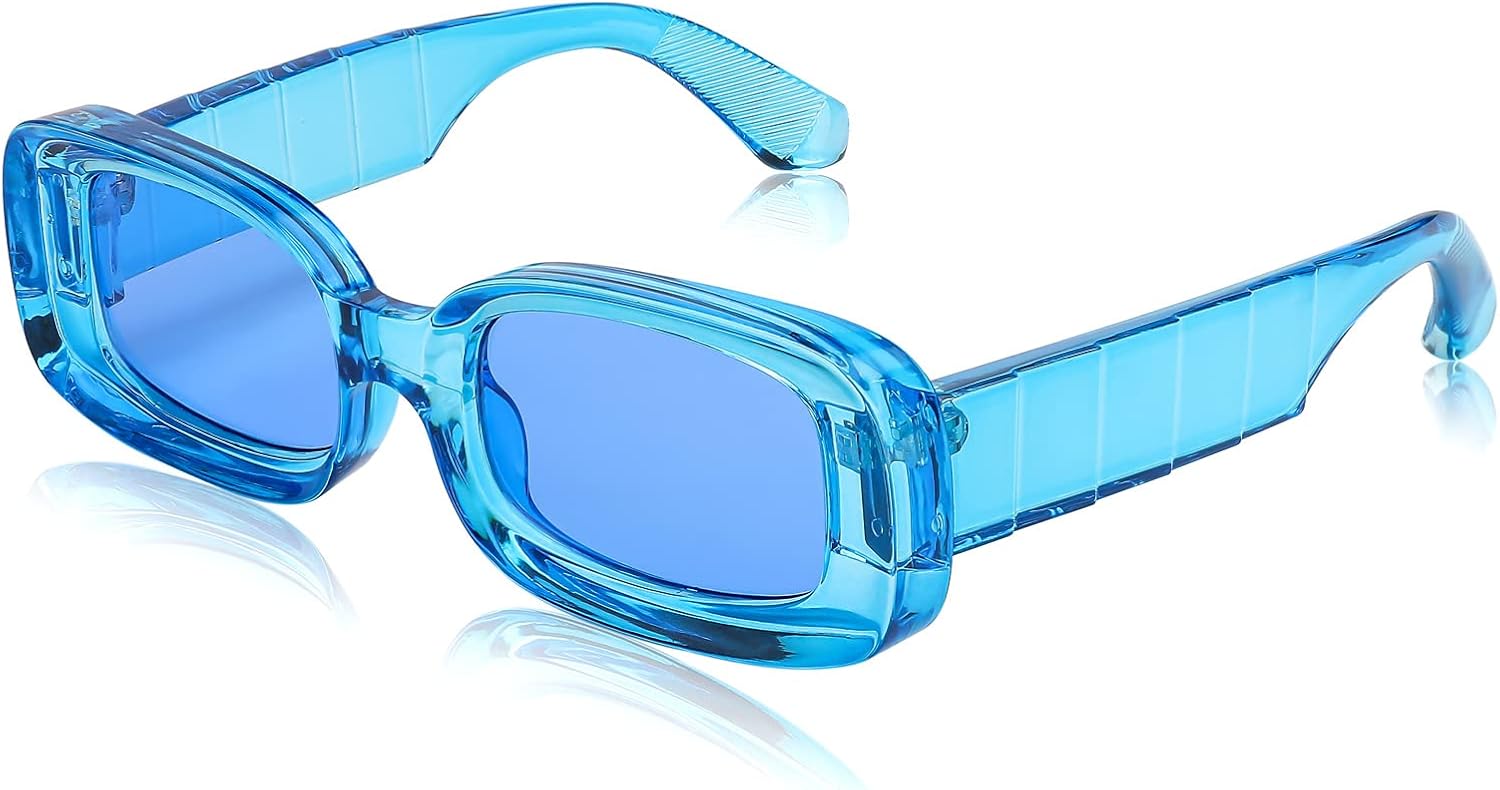 Blue / 68 Millimeters | B0B12GMNNN | FEISEDY Rectangle Sunglasses for Women Men Retro Y2k 90s Thick Frame Chunky Square Sunglasses UV400 Protection B2307