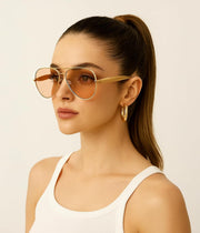 ÉÌƷͼƬ 30 | B0FKML2SSC | FEISEDY Oversized Aviator Sunglasses Women Men - Retro Gold Metal Chunky Frame, UV400 for Driving & Daily Wear B0311