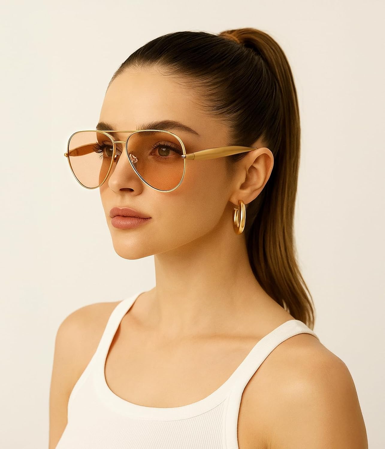 商品图片 30 | B0FKML2SSC | FEISEDY Oversized Aviator Sunglasses Women Men - Retro Gold Metal Chunky Frame, UV400 for Driving & Daily Wear B0311