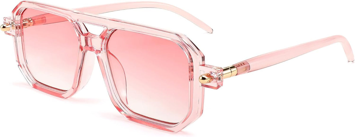 010 Transparent Pink & Gradient Pink Lens / 52 Millimeters | B0CHF8MML2 | FEISEDY Vintage Square 70s Flat Aviator Sunglasses Women Men Classic Retro Stylish Frame UV400 Sunglasses B2622
