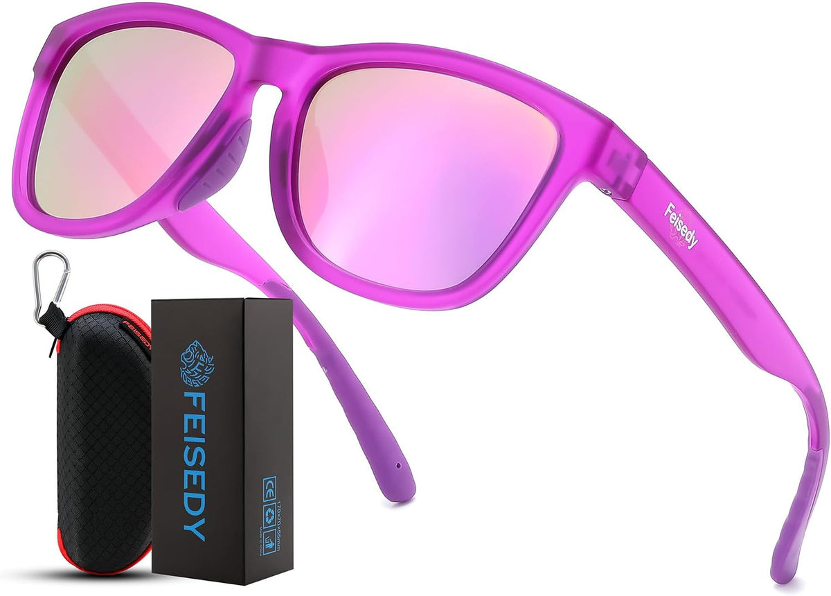 Matte Purple/Purple Mirrored / 49 Millimeters | B0HFJRBDQJ | FEISEDY Polarized Sunglasses Women Men Sports Lightweight Sun Glasses B1423