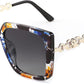 Marble Pattern Frame Polarized Gradient Grey Lens / 55 Millimeters | B0CNGG5QBY | FEISEDY Sunglasses Womens Trendy, Oversized Square Shades, Pearl Inlay Cat Eye Frame UV400 Protection B2625