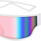White Frame Pink Mirrored Lens / 75 Millimeters | B0D3PPBLT4 | FEISEDY Trendy Futuristic Wrap Sunglasses Flat Top Mirrored One Piece Lens Reflective Sun Glasses for Women Men B0161