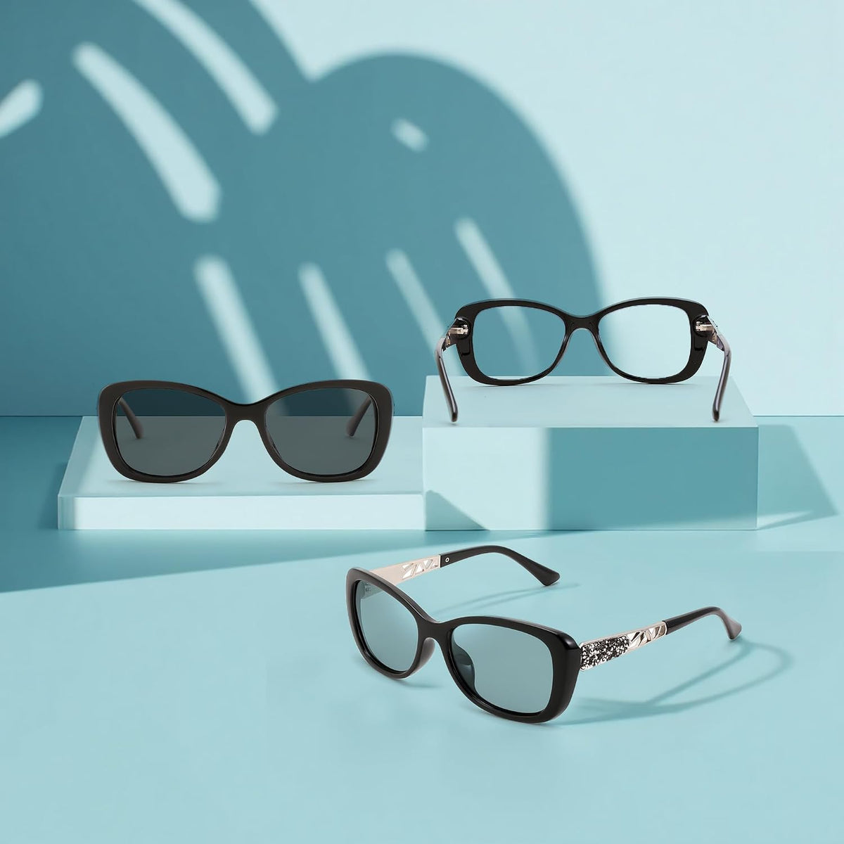 ÉÌƷͼƬ 50 | B0D2RBKKPD | FEISEDY Polarized Women Sunglasses Retro Shades Photochromic Lens Sparkling Crystal Sunglasses UV400 Protection B0144
