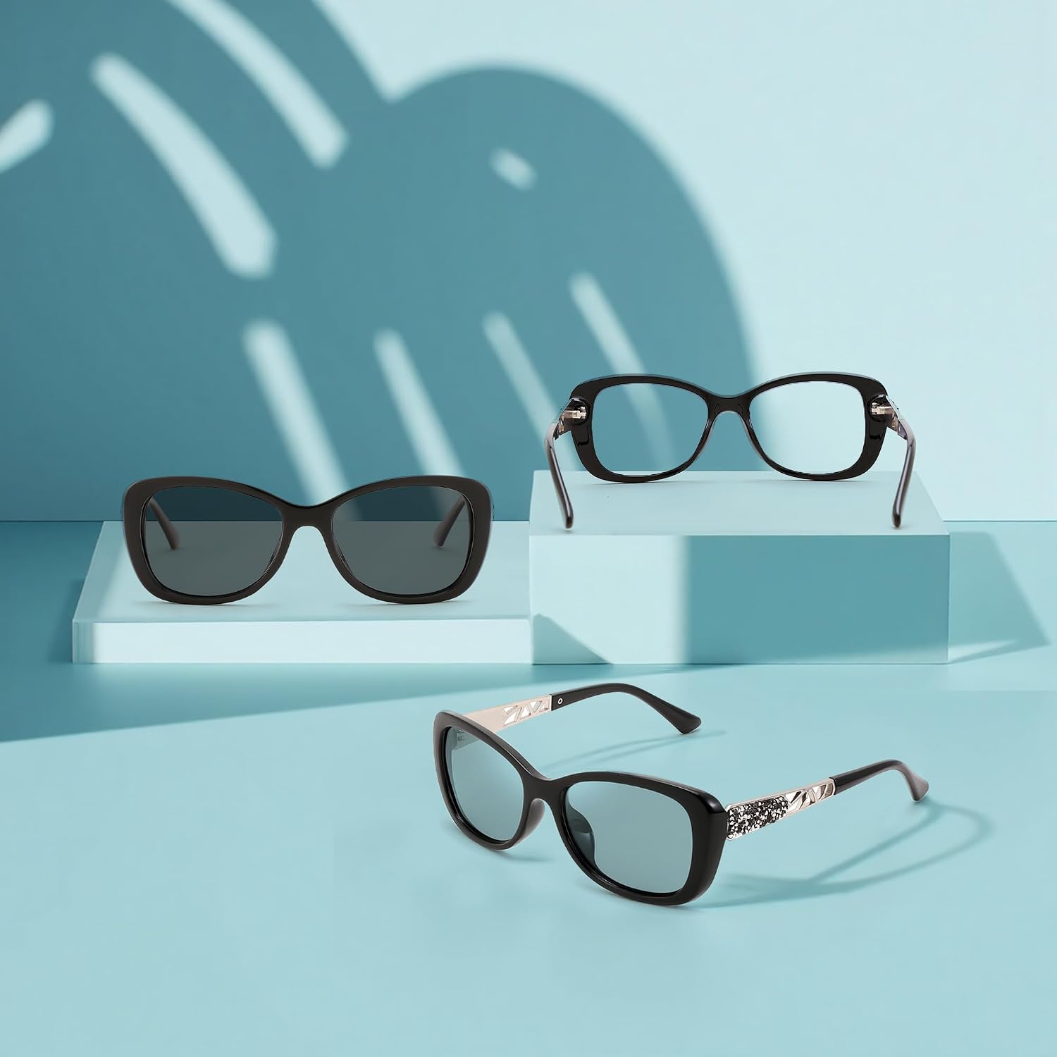 商品图片 50 | B0D2RBKKPD | FEISEDY Polarized Women Sunglasses Retro Shades Photochromic Lens Sparkling Crystal Sunglasses UV400 Protection B0144