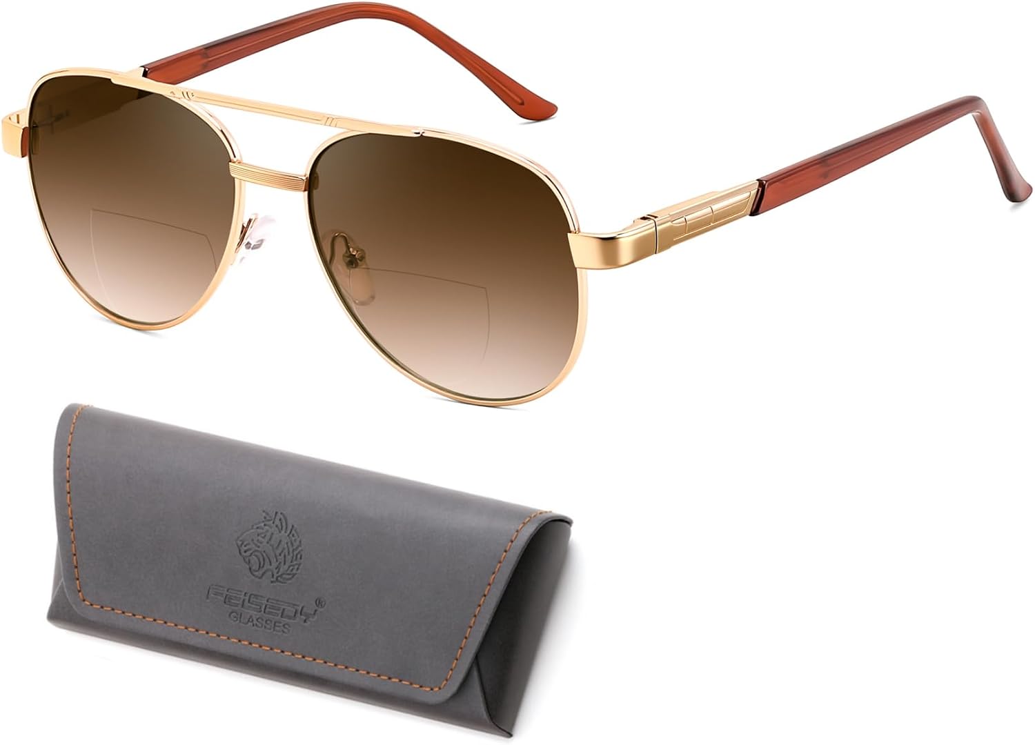 Tea Lens-gold Frame / 2.5 x | B0G1BRNH4D | FEISEDY Metal Aviator Bifocal Reader Sunglasses for Men B0335