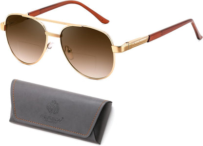 Tea Lens-gold Frame / 2.5 x | B0G1BRNH4D | FEISEDY Metal Aviator Bifocal Reader Sunglasses for Men B0335