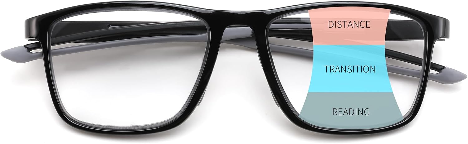 Black / Rectangular / 1.5 x | B0GLF7FC7T | FEISEDY Progressive Multifocal Reading Glasses Blue Light Blocking B0397 | Sports Square Frame Near-Far Dual Use Blue Light Blocking Reading Glasses for Women Men