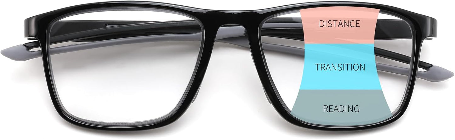 Black / Rectangular / 1.5 x | B0GLF7FC7T | FEISEDY Progressive Multifocal Reading Glasses Blue Light Blocking B0397 | Sports Square Frame Near-Far Dual Use Blue Light Blocking Reading Glasses for Women Men