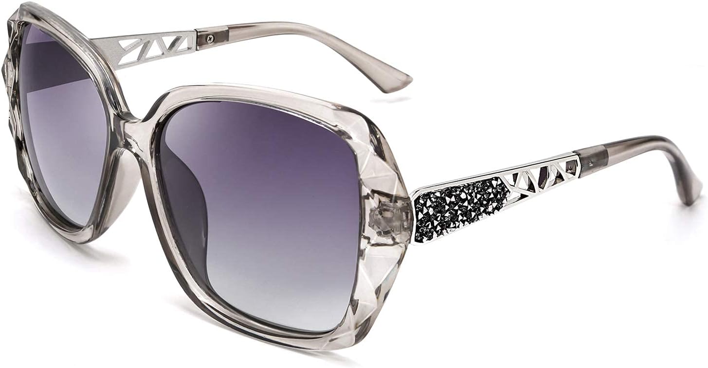 Gray / 56 Millimeters | B0872Z6CPS | FEISEDY Polarized Women Square Sunglasses Sparkling Composite Shiny Frame B2289