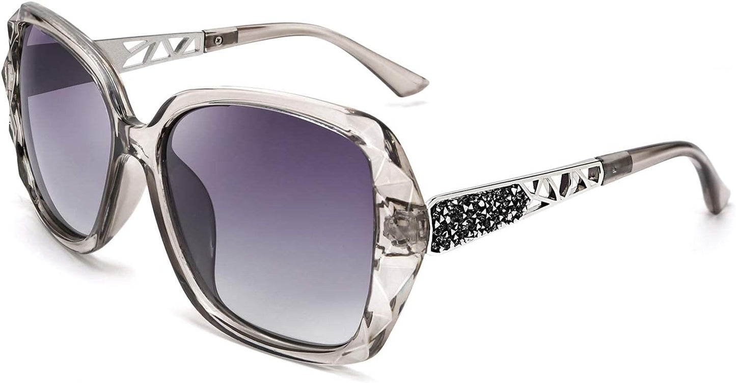 Gray / 56 Millimeters | B0872Z6CPS | FEISEDY Polarized Women Square Sunglasses Sparkling Composite Shiny Frame B2289
